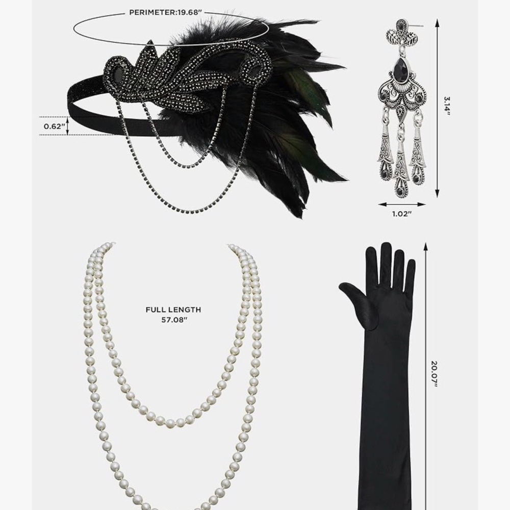 SWEETV 1920s Gatsby Flapper Dress with Accessories – Sequin Fringe Roaring 20s - Picture 4 of 12